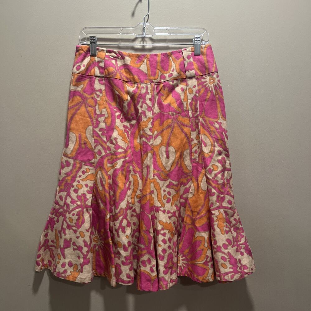 Focus 2000 Women's Linen Pink Brown Orange Abstract Skirt 6 Colorful Eclectic